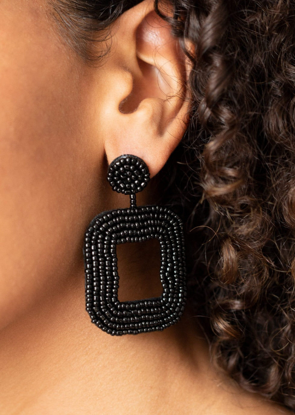 Beaded Square Earrings | Black